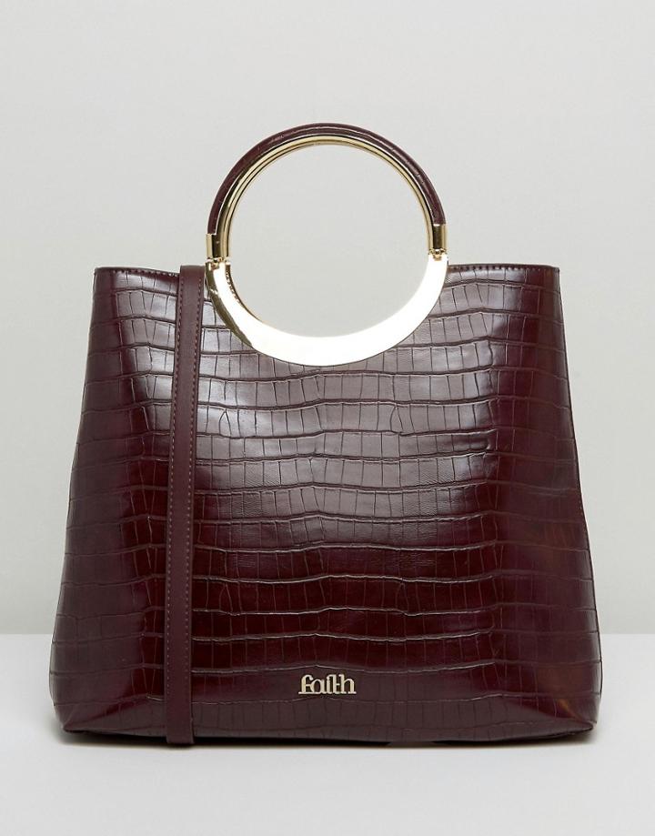 Faith Moc Croc Tote Bag With Circle Handle - Red