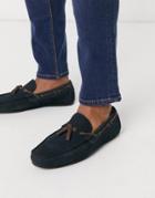 Asos Design Driving Shoes In Navy Suede With Lace Detail