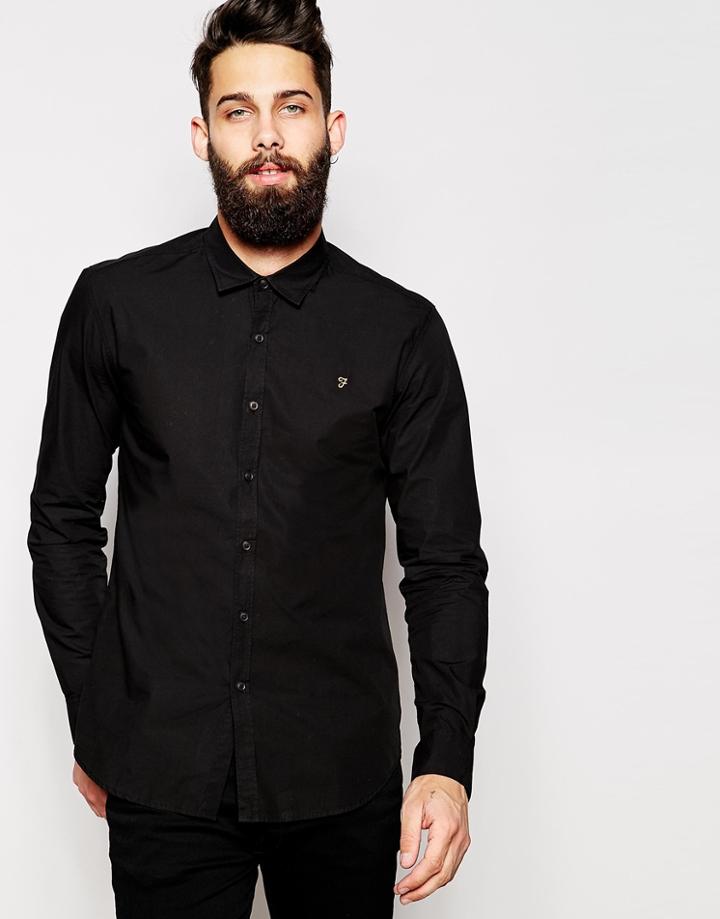 Farah Poplin Shirt In Slim Fit - Black