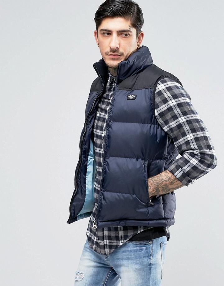 Schott Padded Zipthru Vest - Navy