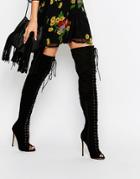 Truffle Collection Lace Up Ghillie Over The Knee Boots - Black
