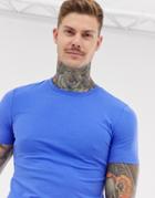 Asos Design Organic Muscle Fit T-shirt With Crew Neck In Blue - Blue