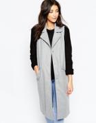 Brave Soul Long Line Sleevelesss Blazer - Gray Marl