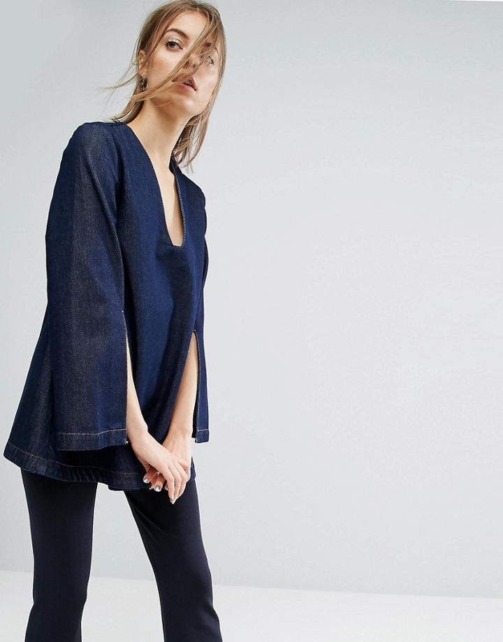 Asos White Square Neck Denim Top With Split Sleeve - Blue