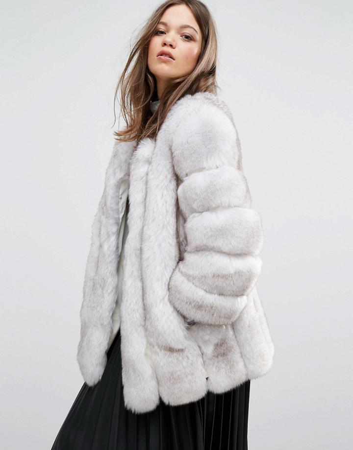 Jayley Luxurious Stripe Faux Fur Jacket - Cream