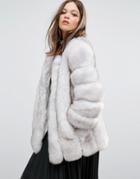 Jayley Luxurious Stripe Faux Fur Jacket - Cream