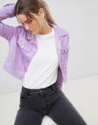 Prettylittlething Suedette Pocket Detail Jacket - Purple