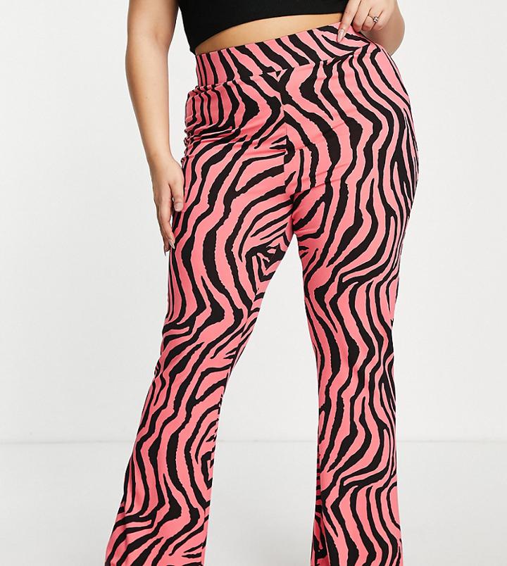 Asos Design Curve Kick Flare Pants With Puddle Hem Animal Pop Print-multi