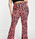 Asos Design Curve Kick Flare Pants With Puddle Hem Animal Pop Print-multi