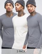 Asos Extreme Muscle Long Sleeve T-shirt 3 Pack - Multi