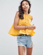 Asos Swing Top With Broderie Panel - Yellow