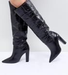 Mango Knee High Leather Boot-black