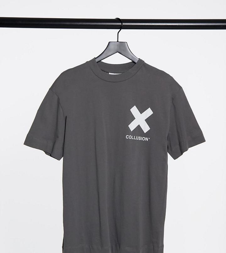 Collusion Unisex Logo Organic Cotton T-shirt In Dark Gray-grey