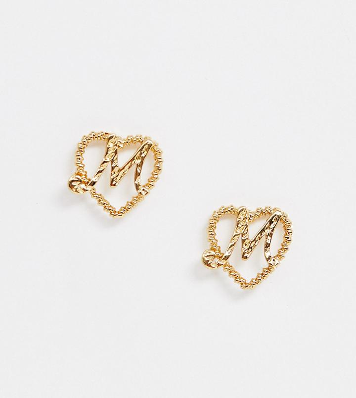 Reclaimed Vintage Inspired Gold Plated M Initial Earrings - Gold