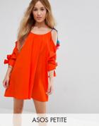 Asos Petite Cold Shoulder Sundress With Pom Pom Detail Straps - Orange