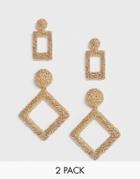 New Look 2 Pack Textured Drop And Earrings In Gold - Gold