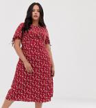 Fashion Union Plus Midi Tea Dress In Floral-red