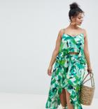 Asos Design Curve Tropic Palm Dipped Hem Beach Two-piece Skirt - Multi
