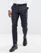 Asos Wedding Super Skinny Suit Pants In Navy Windowpane Check With Nepp - Navy