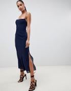 Finders Secrets Strappy Midi Dress In Flock Polka Dot - Navy