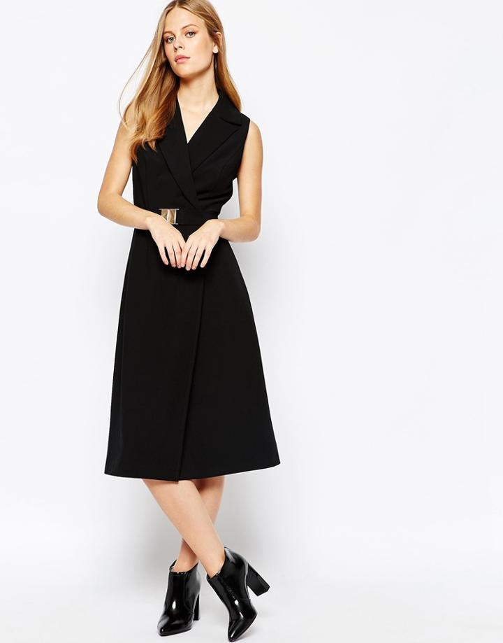 Lost Ink Tuxedo Wrap Dress - Black