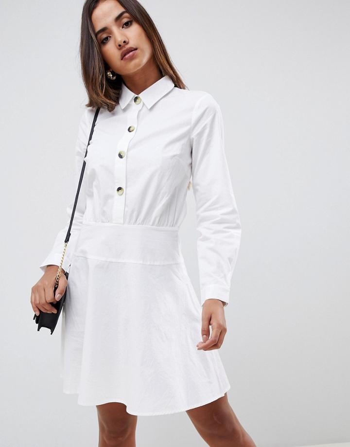 Asos Design Cotton Mini Skater Shirt Dress - White