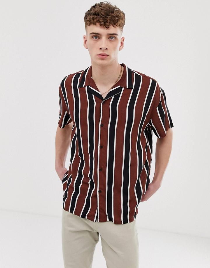 Mennace Revere Shirt In Block Stripe - Black