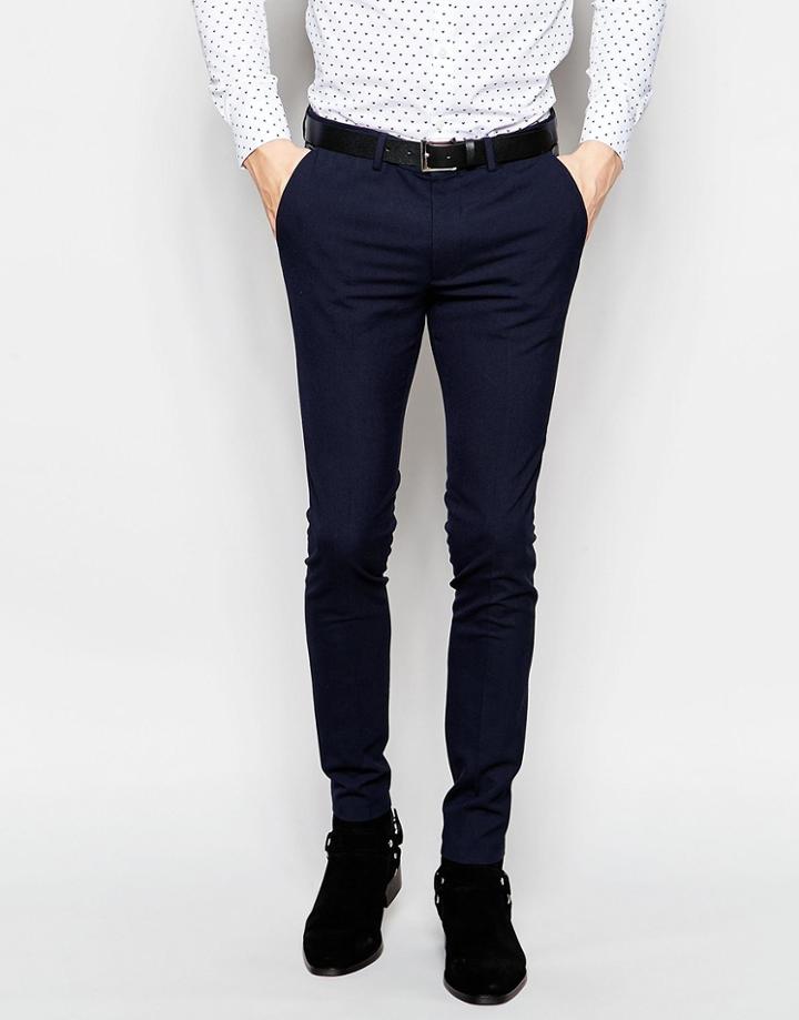 Asos Super Skinny Tuxedo Suit Pants In Navy - Navy