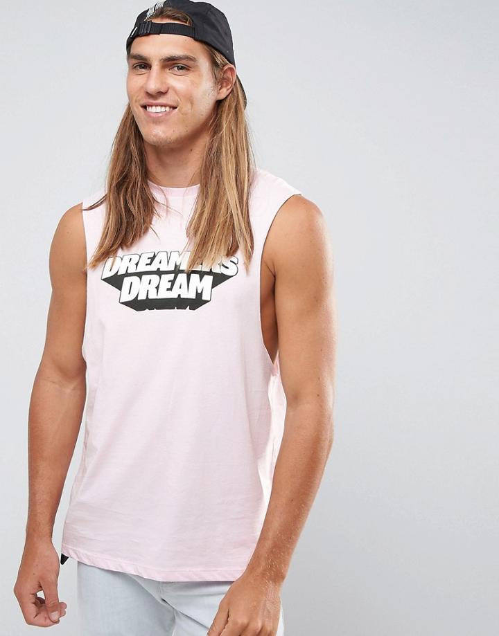 Asos Sleeveless T-shirt With Dropped Armhole And Dreamers Dream Print - Pink