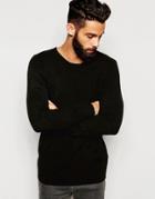 Asos Muscle Fit Ribbed Sweater In Black - Black