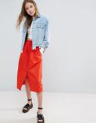 Asos Midi Skirt Button Through - Red