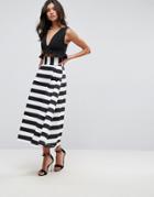 Asos High Waisted Scuba Midaxi Prom Skirt In Stripe - Multi