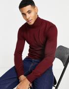 Gianni Feraud Premium Muscle Fit Stretch Roll Neck Fine Gauge Sweater-red