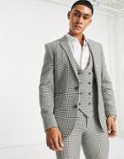 Asos Design Super Skinny Suit Jacket In Khaki Houndstooth-green