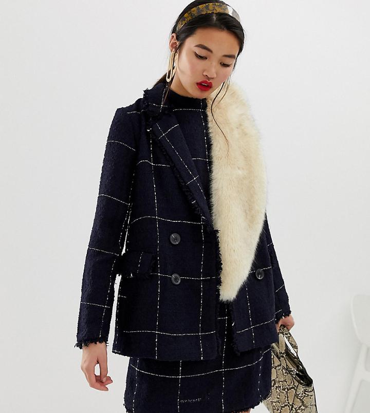 Warehouse Blazer In Navy Check - Black