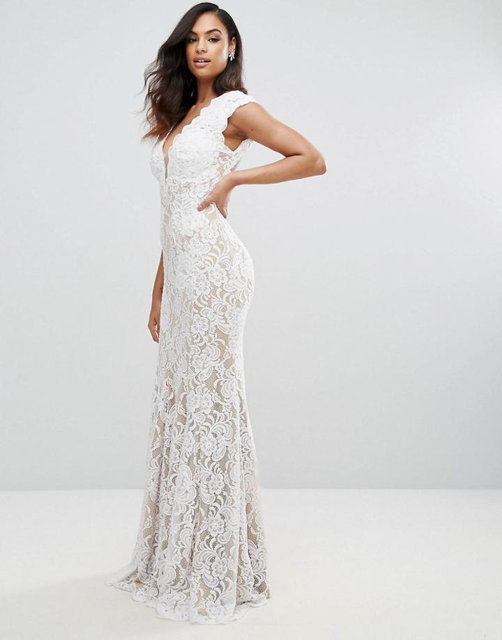Jovani All Over Lace Fishtail Maxi Dress - Cream