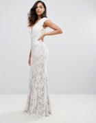 Jovani All Over Lace Fishtail Maxi Dress - Cream