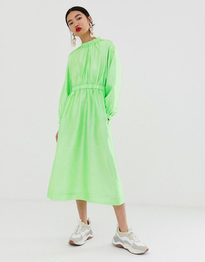 Asos White Textured Gathered Neck Dress-green
