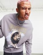 Asos Design Oversized Sweatshirt In Gray With Multi Placement Music Tour Prints - Gray - Gray-grey