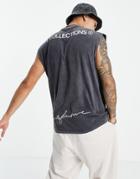 Asos Dark Future Oversized Tank With Oversized Logo Prints In Washed Black-grey