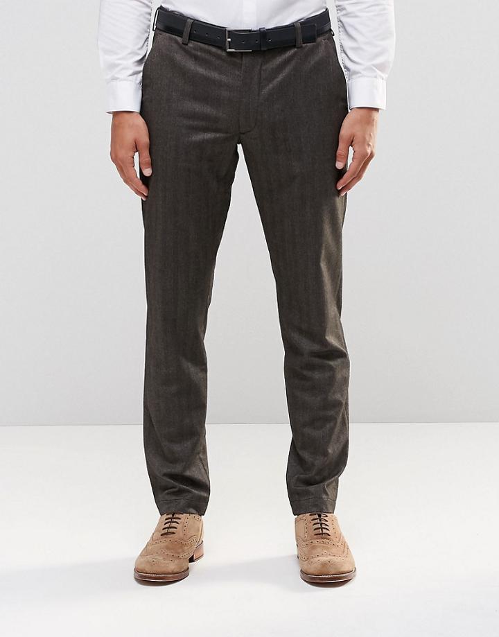 Asos Skinny Smart Pants In Brown Herringbone - Brown