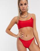 Public Desire High Leg Bikini Bottom With Clear Strap Detail In Red
