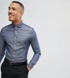 Asos Design Tall Slim Shirt In Herringbone With Double Cuff In Navy - Navy