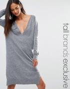 Noisy May Tall Oversized V Neck Jumper Dress - Gray