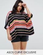 Asos Curve Oversized T-shirt With V Back In Stripe - Multi