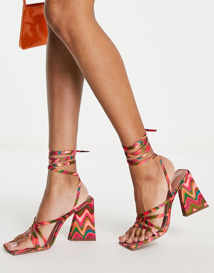 Asos Design Nura Strappy Block Heel Sandals In Multi