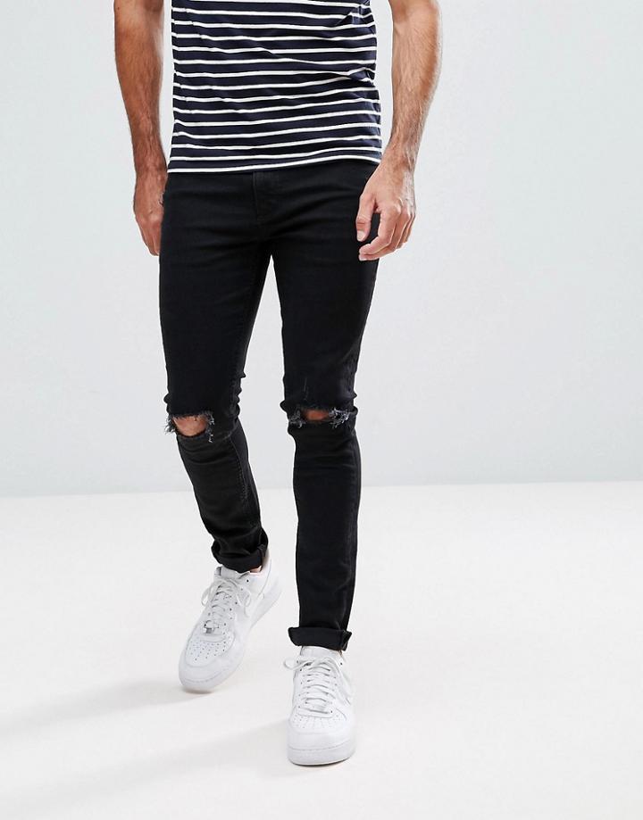Ldn Dnm Super Skinny Spray On Stretch Jeans With Knee Rips - Black
