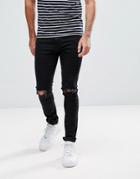 Ldn Dnm Super Skinny Spray On Stretch Jeans With Knee Rips - Black
