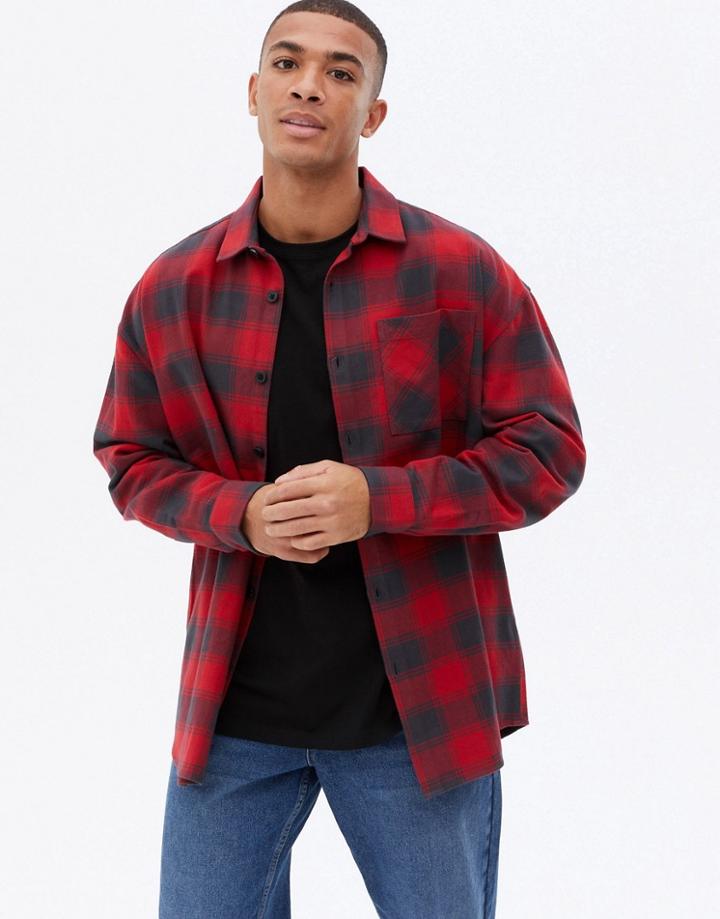 New Look 90's Oversized Long Sleeve Buffalo Check Shirt In Red