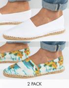 Asos Festival Canvas Espadrilles In White And Hawaiian Floral 2 Pack Save - Multi